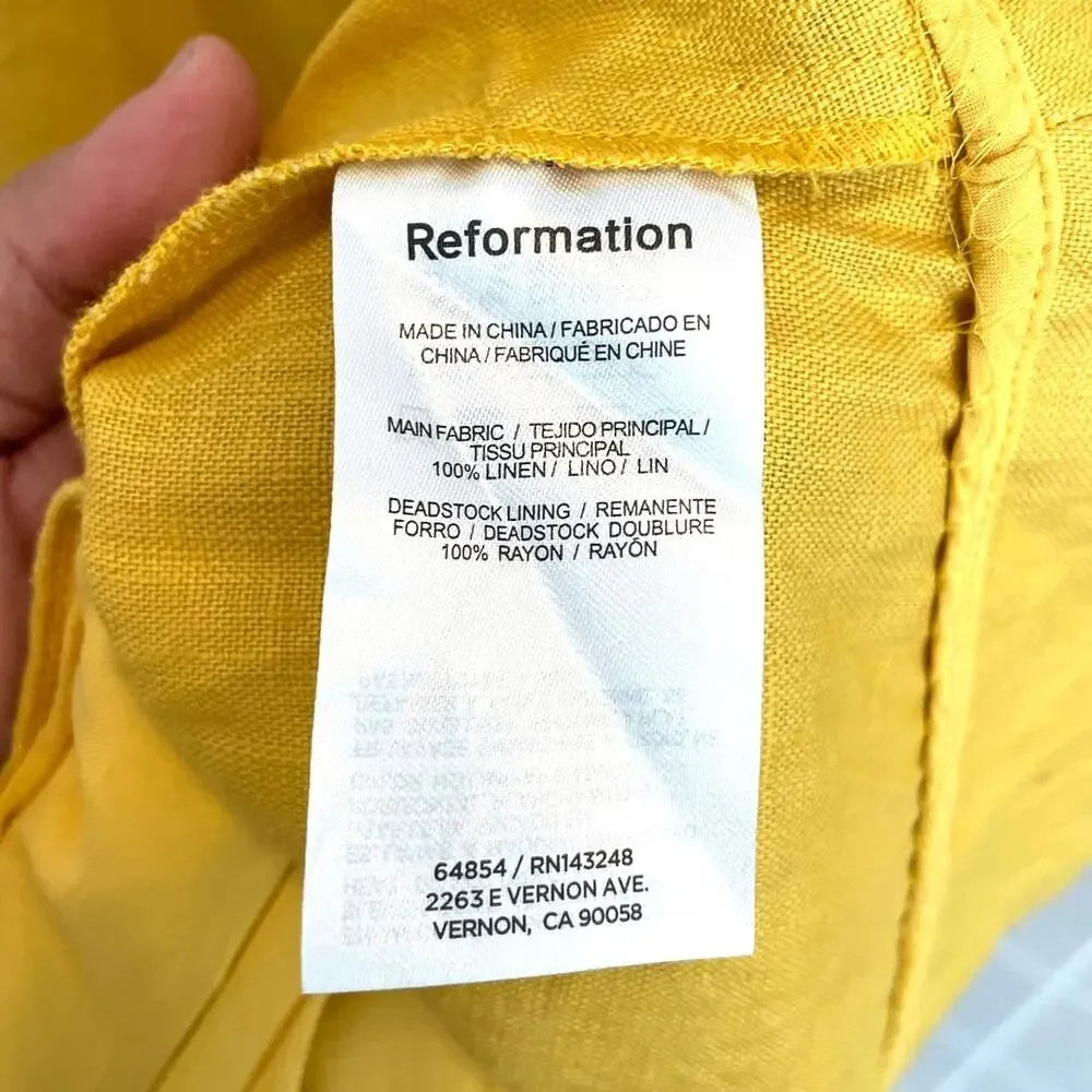 Reformation Misty 100% Linen Two Piece Set Mustard Yellow Coquette Cottagecore